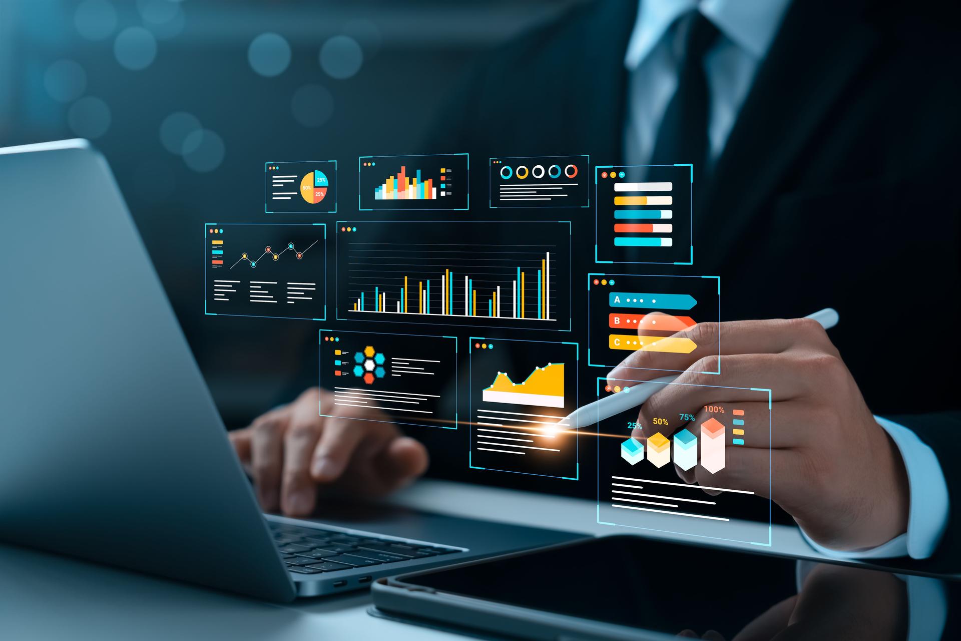 businessman analyzing business Enterprise data management, business analytics with charts.